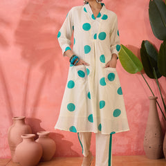 Geometric Printed V-Neck Pure Cotton A-Line Kurta With Trouser