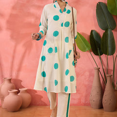 Geometric Printed V-Neck Pure Cotton A-Line Kurta With Trouser