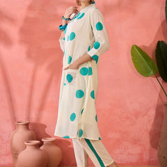 Geometric Printed V-Neck Pure Cotton A-Line Kurta With Trouser