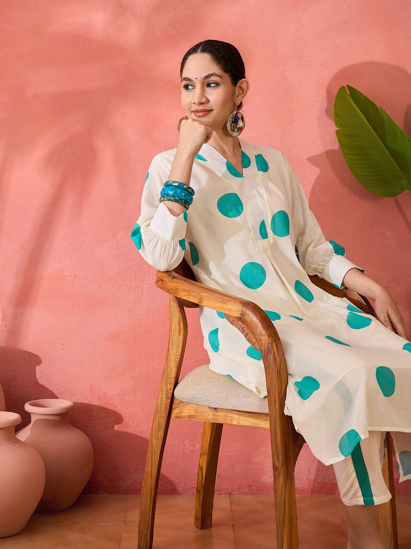 Geometric Printed V-Neck Pure Cotton A-Line Kurta With Trouser