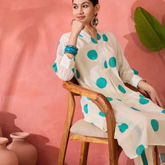 Geometric Printed V-Neck Pure Cotton A-Line Kurta With Trouser