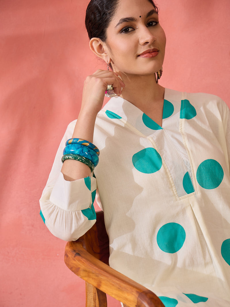 Geometric Printed V-Neck Pure Cotton A-Line Kurta With Trouser