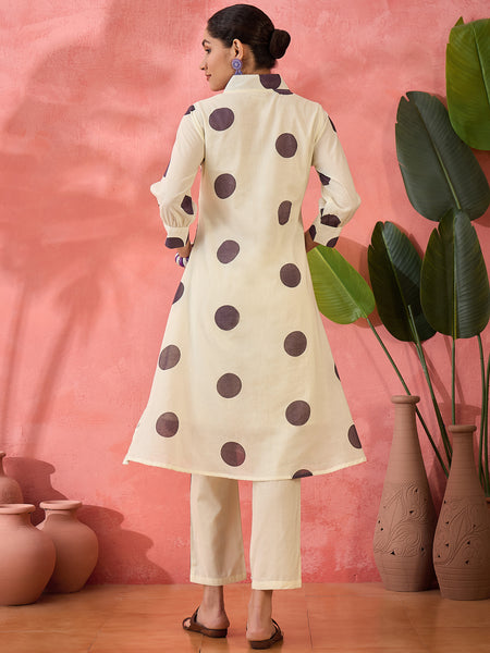 Geometric Printed V-Neck  Pure Cotton A-Line Kurta With Trouser