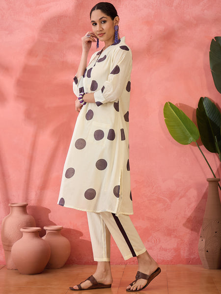 Geometric Printed V-Neck  Pure Cotton A-Line Kurta With Trouser