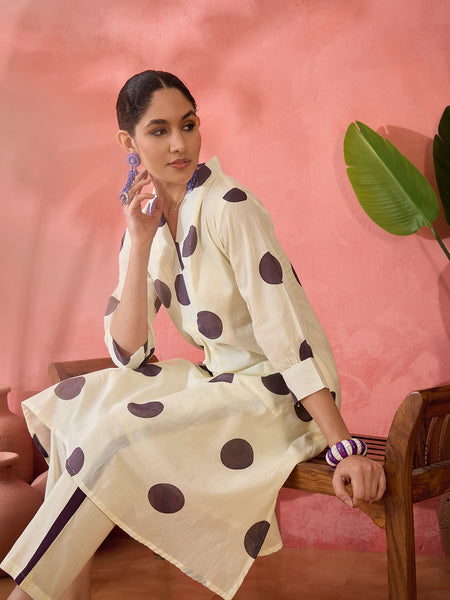 Geometric Printed V-Neck  Pure Cotton A-Line Kurta With Trouser