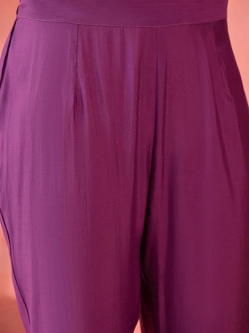 Embroidered Straight Kurta, Trousers With Bag
