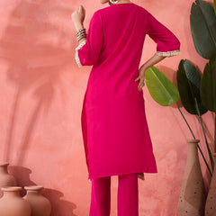 Embroidered Straight Kurta, Trousers With Bag
