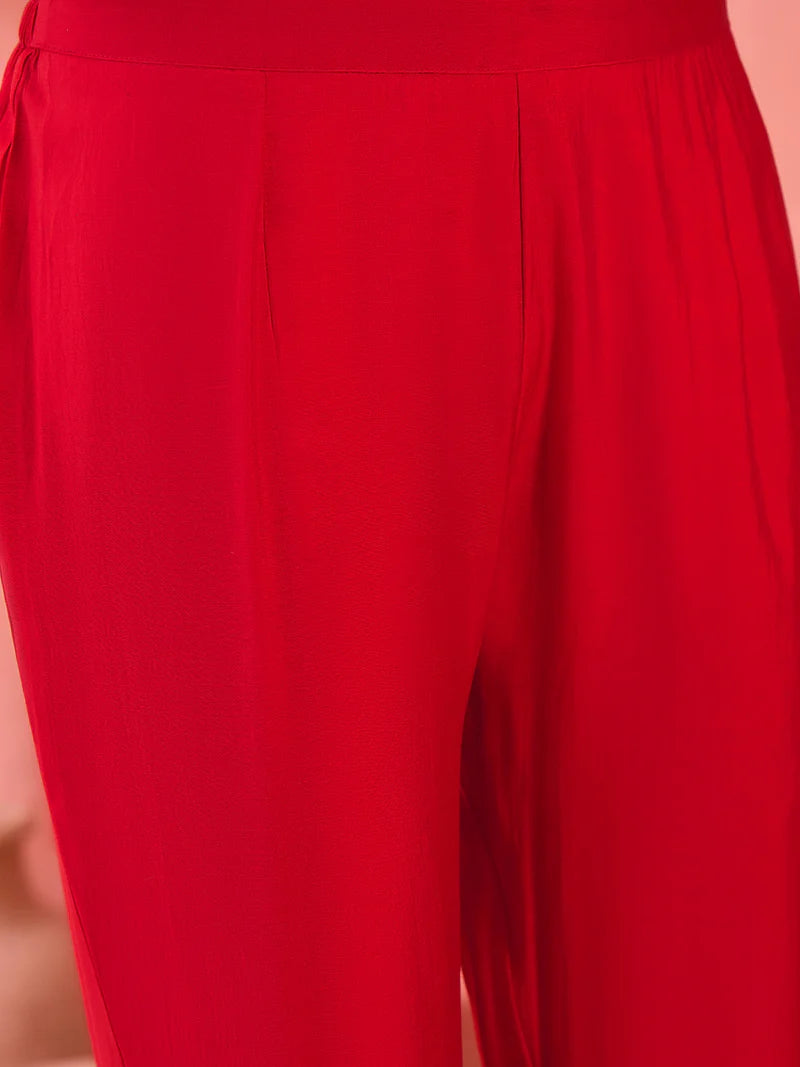 Embroidered Straight Kurta, Trousers With Bag