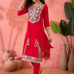 Embroidered Straight Kurta, Trousers With Bag