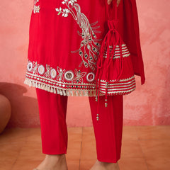 Embroidered Straight Kurta & Palazzo With Bag