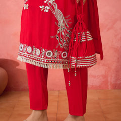 Embroidered Straight Kurta, Trousers With Bag