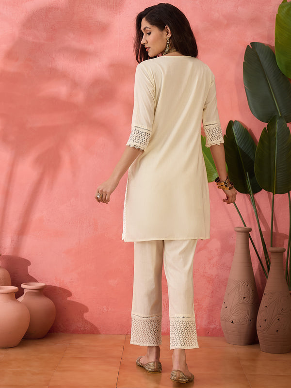 Embroidered Pure Cotton Top With Trouser Co-Ords