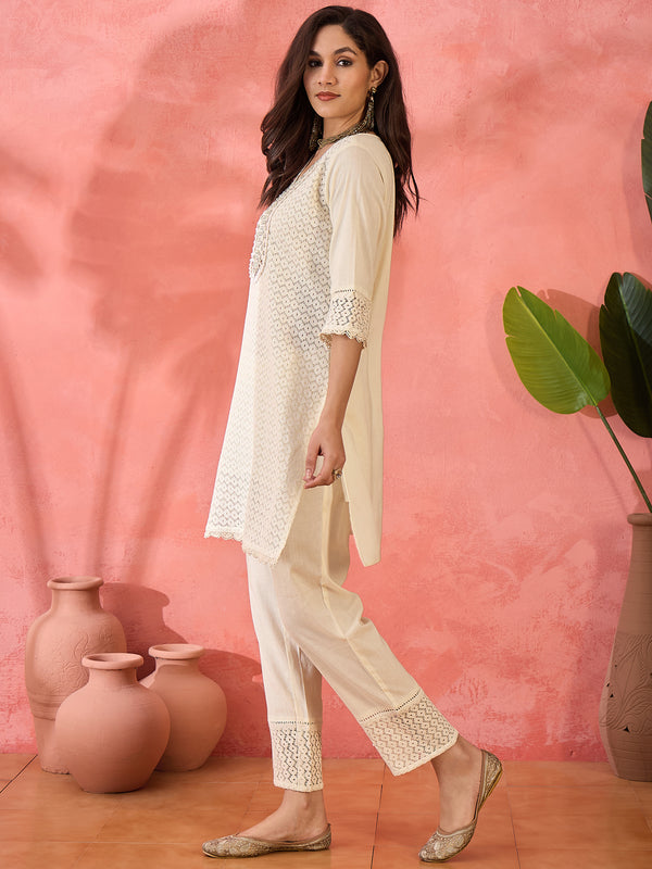 Embroidered Pure Cotton Top With Trouser Co-Ords