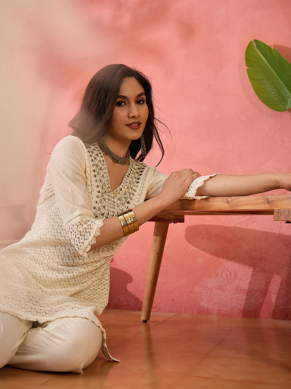 Embroidered Pure Cotton Top With Trouser Co-Ords