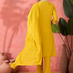 Embroidered Pure Cotton Straight Kurta With Trousers & Dupatta