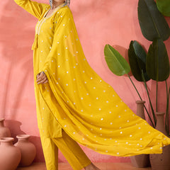 Embroidered Pure Cotton Straight Kurta With Trousers & Dupatta