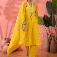 Embroidered Pure Cotton Straight Kurta With Trousers & Dupatta