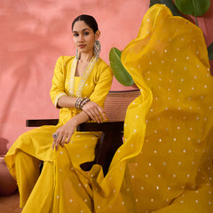 Embroidered Pure Cotton Straight Kurta With Trousers & Dupatta
