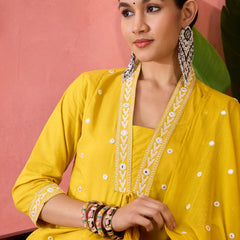 Embroidered Pure Cotton Straight Kurta With Trousers & Dupatta