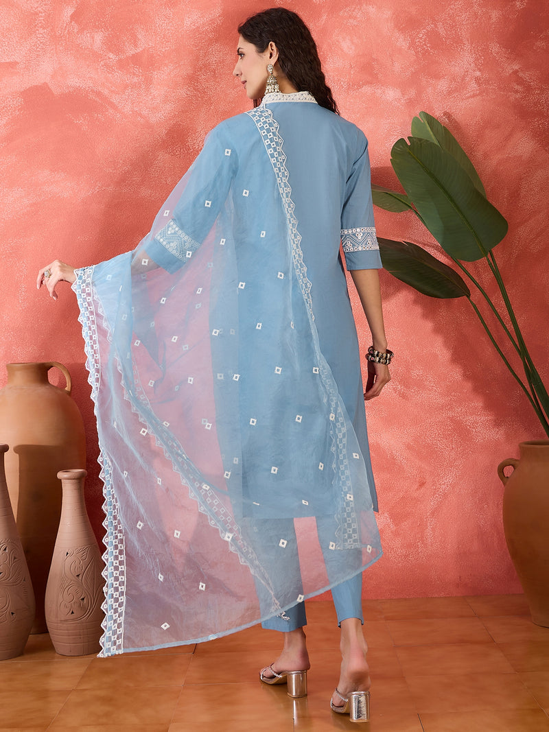 Embroidered Cotton Kurta Set with Straight Pants