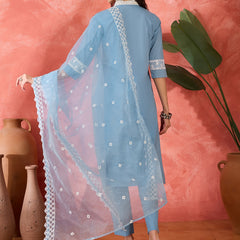 Embroidered Cotton Kurta Set with Straight Pants