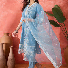 Embroidered Cotton Kurta Set with Straight Pants