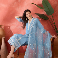 Embroidered Cotton Kurta Set with Straight Pants