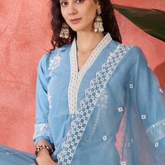 Embroidered Cotton Kurta Set with Straight Pants