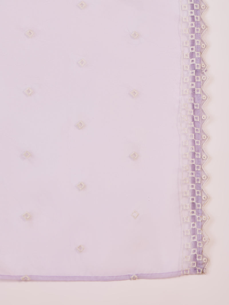 Lilac Embroidered Cotton Kurta Set with Straight Pants