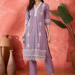 Embroidered Cotton Kurta Set with Straight Pants