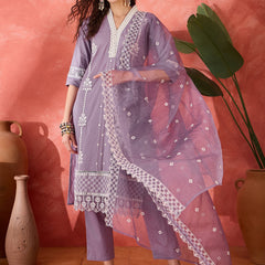 Embroidered Cotton Kurta Set with Straight Pants