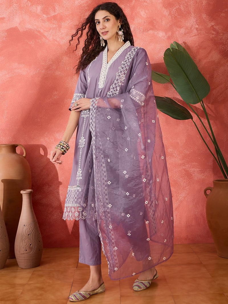 Embroidered Cotton Kurta Set with Straight Pants