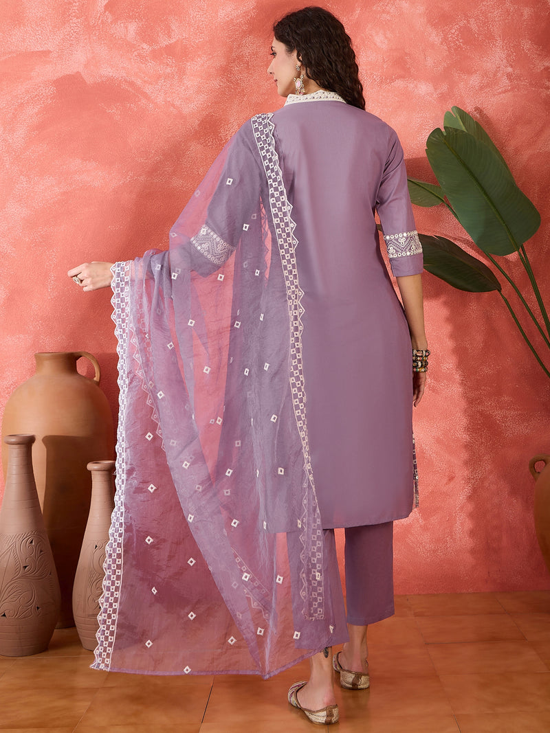 Embroidered Cotton Kurta Set with Straight Pants