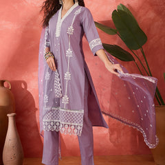 Embroidered Cotton Kurta Set with Straight Pants