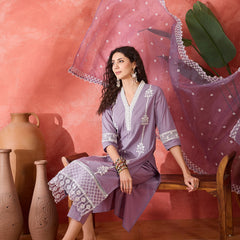 Embroidered Cotton Kurta Set with Straight Pants