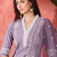 Embroidered Cotton Kurta Set with Straight Pants