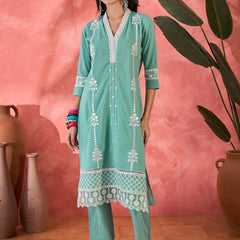 Embroidered Cotton Kurta Set with Straight Pants
