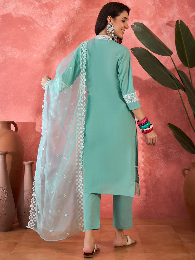 Embroidered Cotton Kurta Set with Straight Pants
