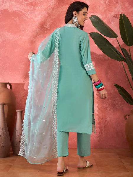 Embroidered Cotton Kurta Set with Straight Pants