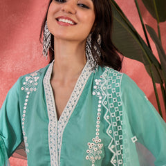 Embroidered Cotton Kurta Set with Straight Pants
