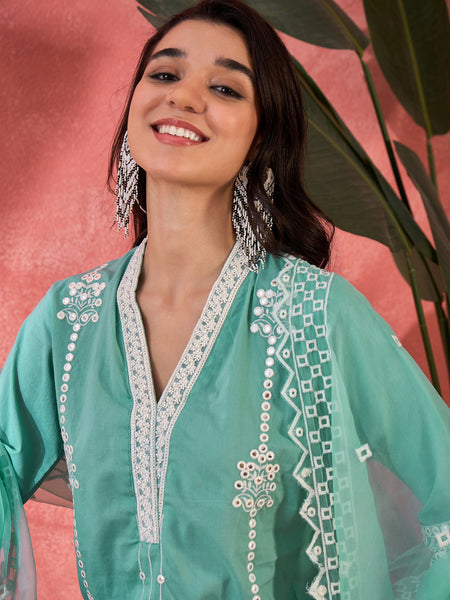 Embroidered Cotton Kurta Set with Straight Pants