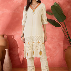 Embroidered Kurta Set with Pants and Dupatta