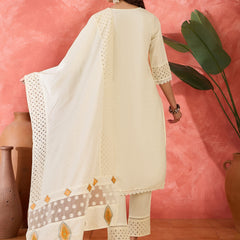 Embroidered Kurta Set with Pants and Dupatta