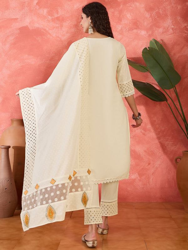 Embroidered Kurta Set with Pants and Dupatta
