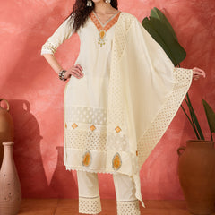 Embroidered Kurta Set with Pants and Dupatta