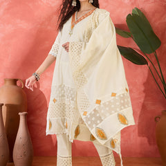 Embroidered Kurta Set with Pants and Dupatta