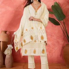 Embroidered Kurta Set with Pants and Dupatta