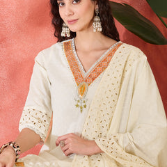 Embroidered Kurta Set with Pants and Dupatta