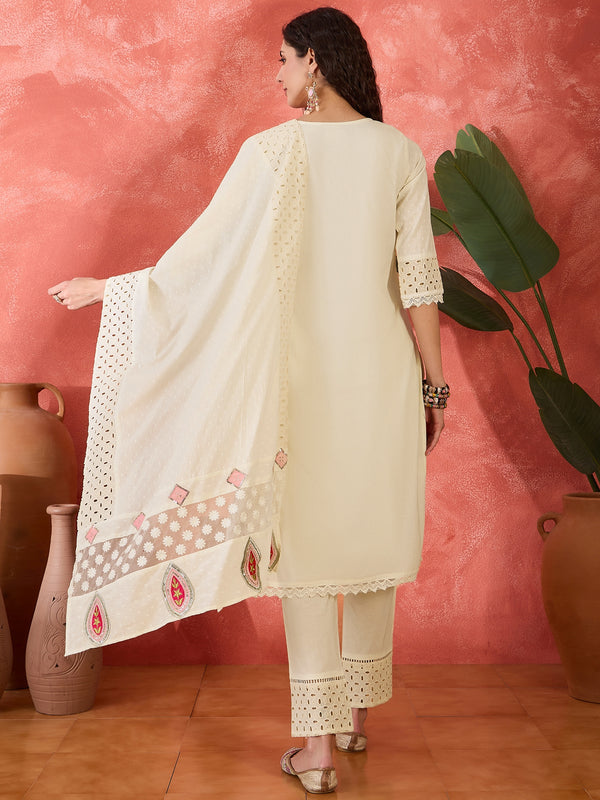 Embroidered Kurta Set with Pants and Dupatta