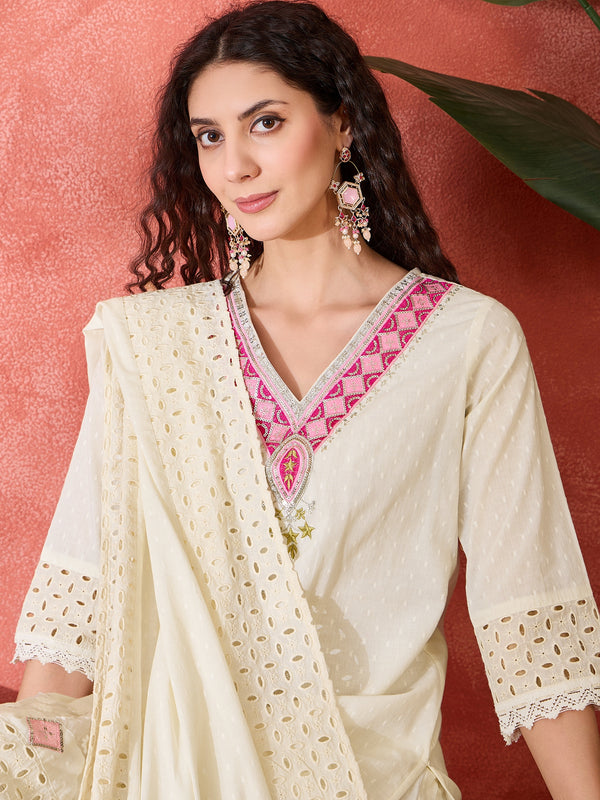 Embroidered Kurta Set with Pants and Dupatta